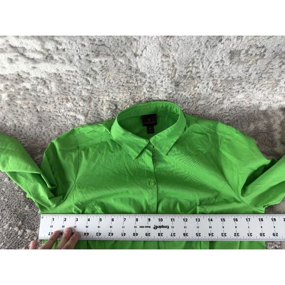 Worthington Size 4 Stretch Casual Button Top Green Long Sleeve Collar Cotton - Picture 5 of 8